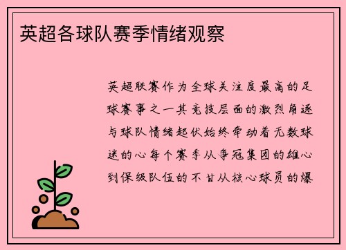 英超各球队赛季情绪观察