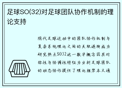 足球SO(32)对足球团队协作机制的理论支持